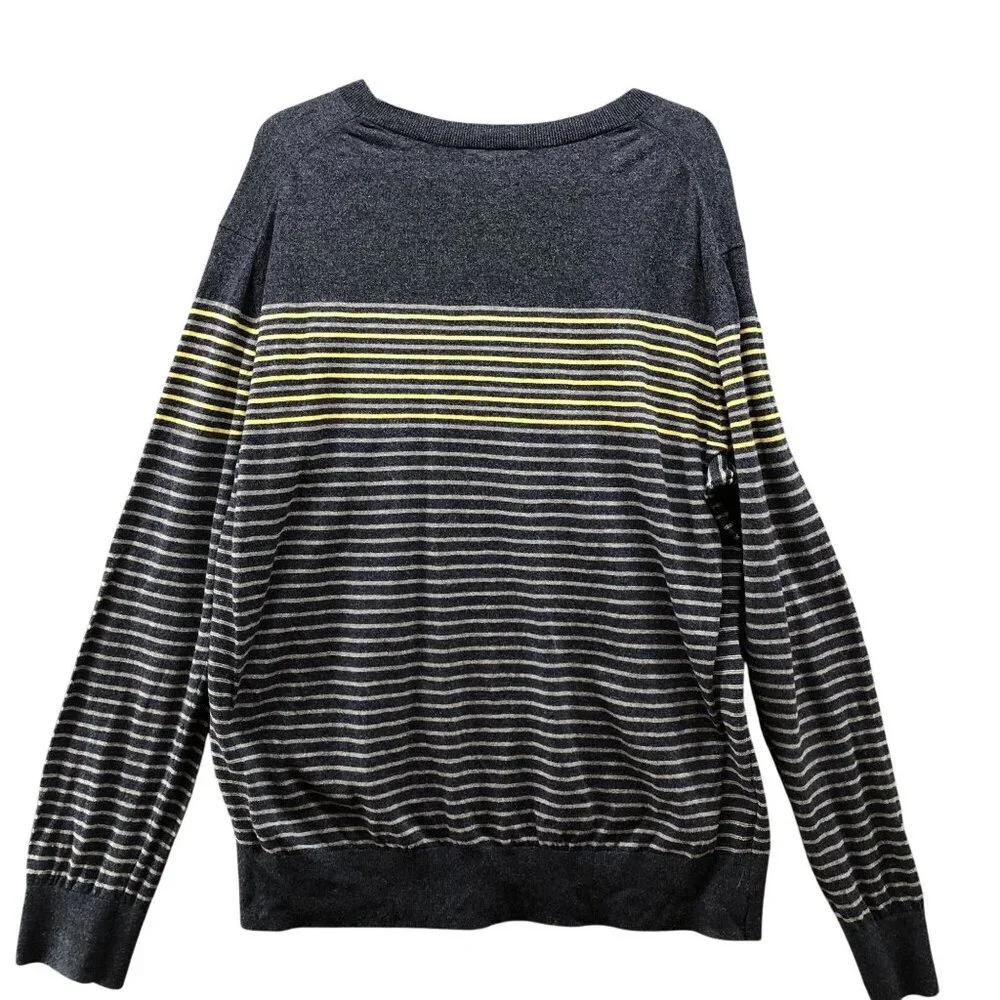 Banana Republic Cotton Sweater Mens XL Gray‎ Yellow Crewneck Striped Lightweight